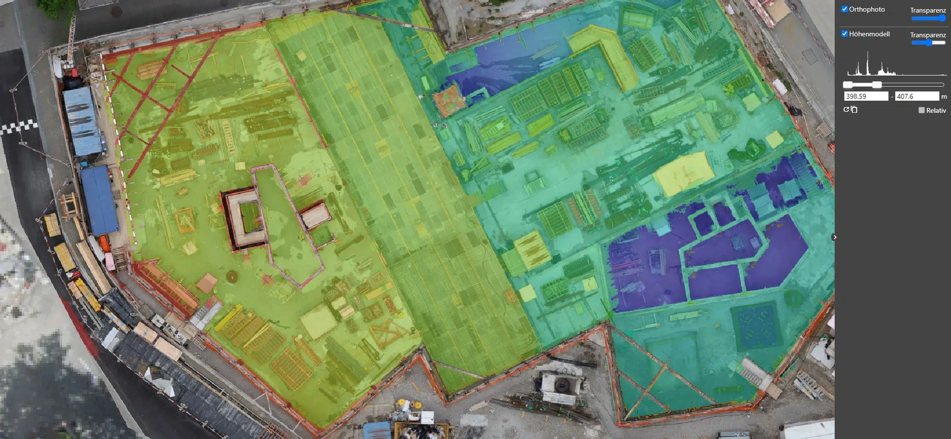 3D-Kamera Höhenvergleich über mehrere Tage als Heatmap